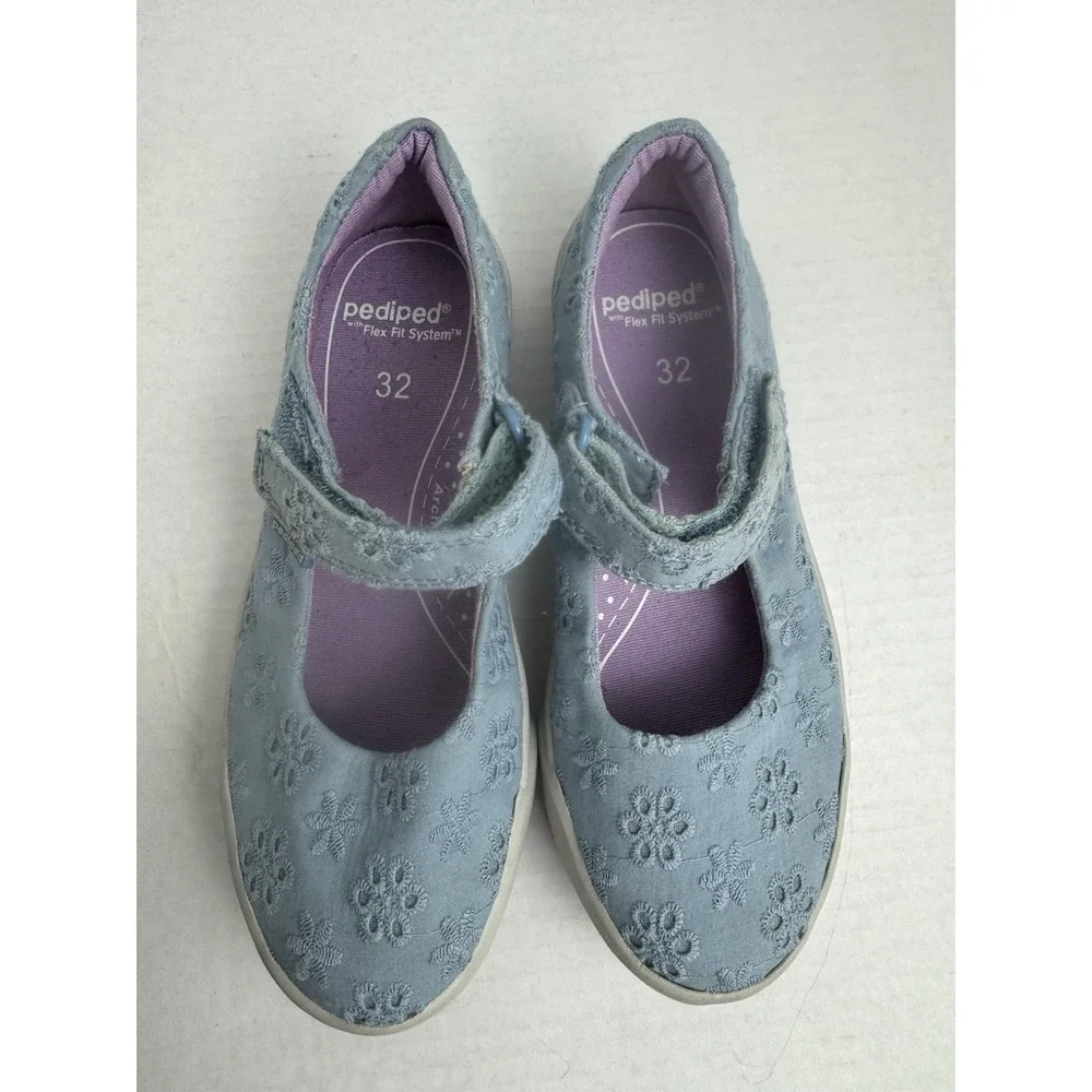 PEDIPED Flex Fit Barbara Eyelet Mary Jane Shoe Blue girls‎ size 1